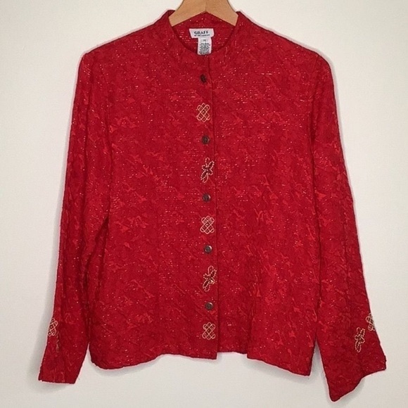 GRAFF Jacket Chinoiserie Silk-Look Jacket Metallic Thread Bead Cheo… - Picture 2 of 10